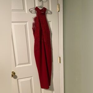 US size 6 burgundy boohoo halter dress